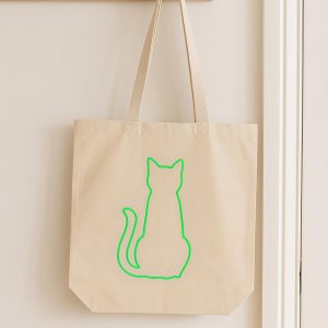Bolso de tela ecológico con ilustración de un gato sentado, de estilo artístico