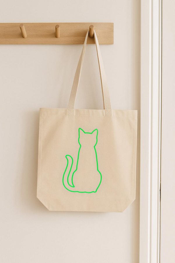 Bolso de tela ecológico con ilustración de un gato sentado, de estilo artístico