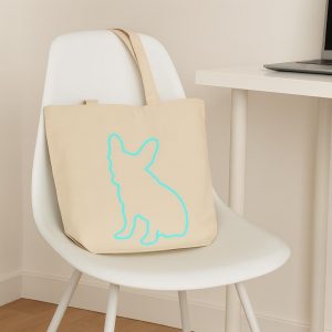 Bolso de algodón ecológico con silueta artística de un bulldog francés en azul neón