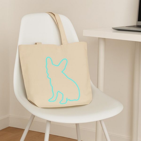 Bolso de algodón ecológico con silueta artística de un bulldog francés en azul neón