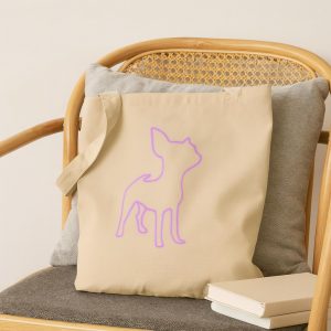 Bolso de algodón ecológico con silueta artística de un chihuahua en color llamativo