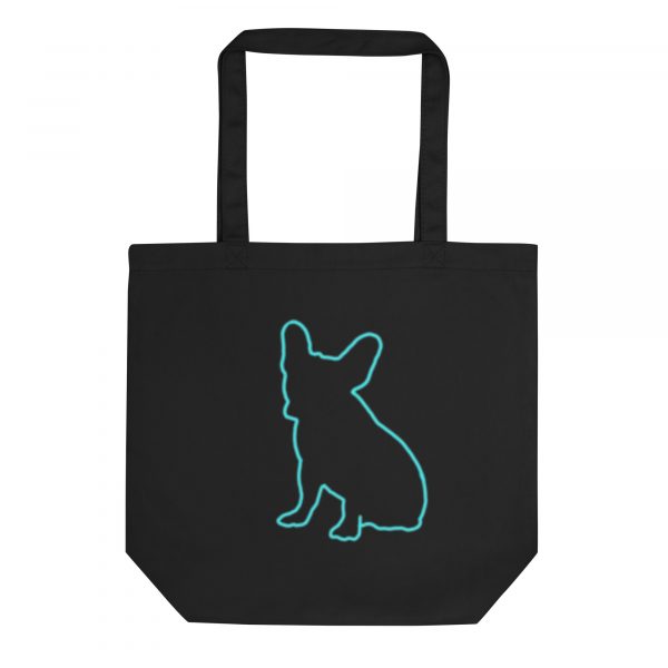 Bolso de algodón ecológico con silueta artística de un bulldog francés en azul neón