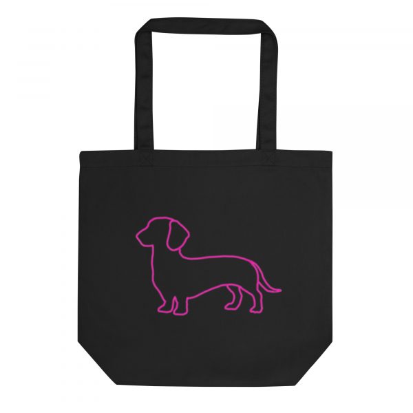 Bolsa ecológica con diseño artístico teckel, líneas negras sobre fondo claro, estilo minimalista y moderno