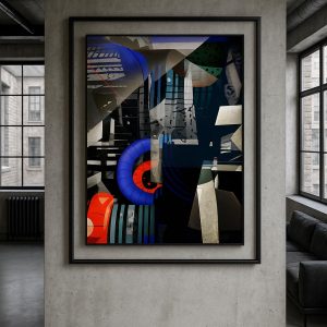 Arte digital ciudad caótica, lámina urbana abstracta contemporánea