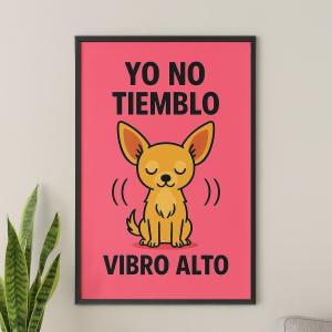 Ilustración digital de un Chihuahua amarillo sobre fondo rosa – lámina descargable