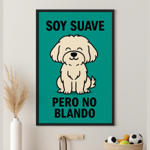 Ilustración digital de perro pequeño peludo con fondo verde – lámina decorativa descargable