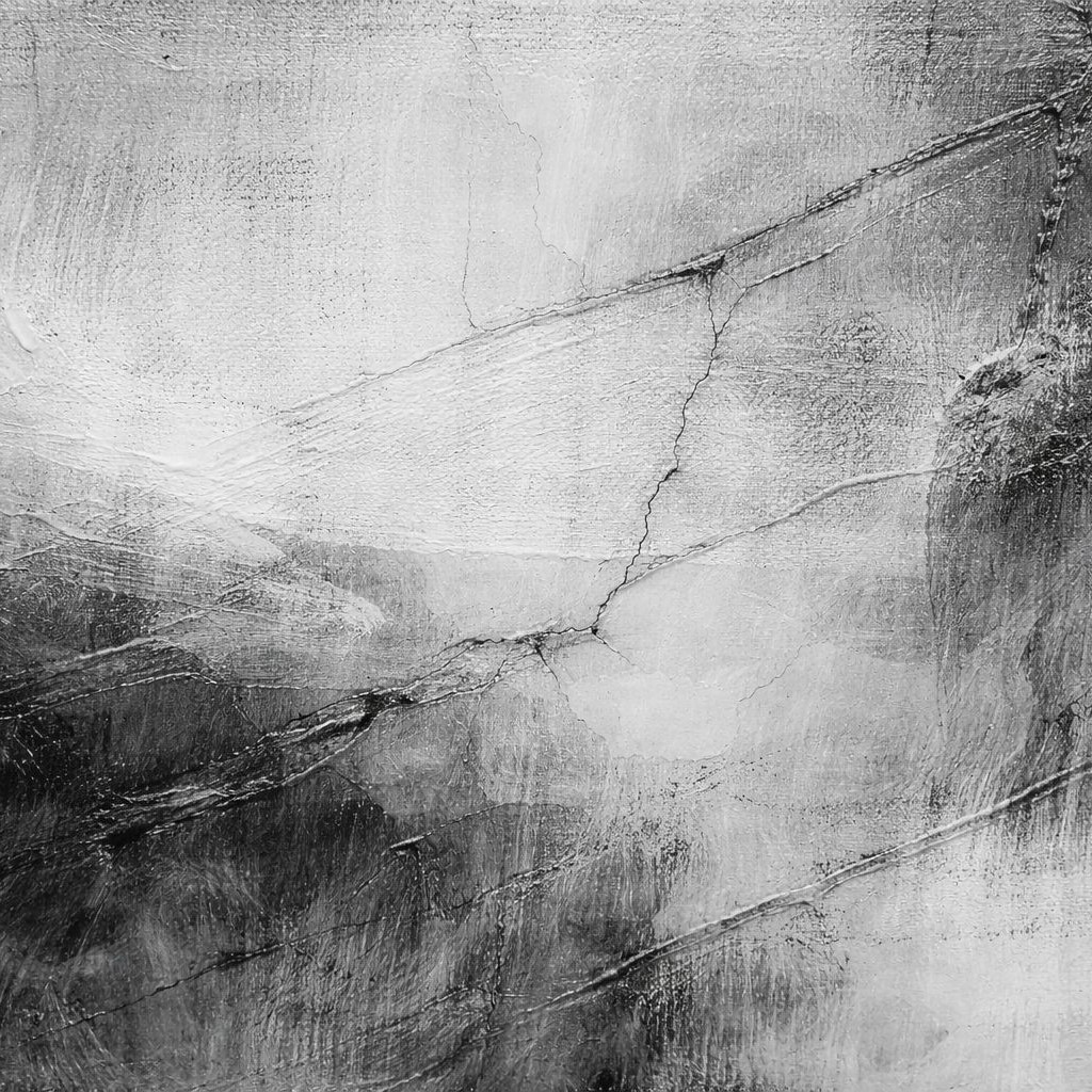 Cuadro abstracto en blanco y negro con grietas y textura – lámina moderna para decoración elegante